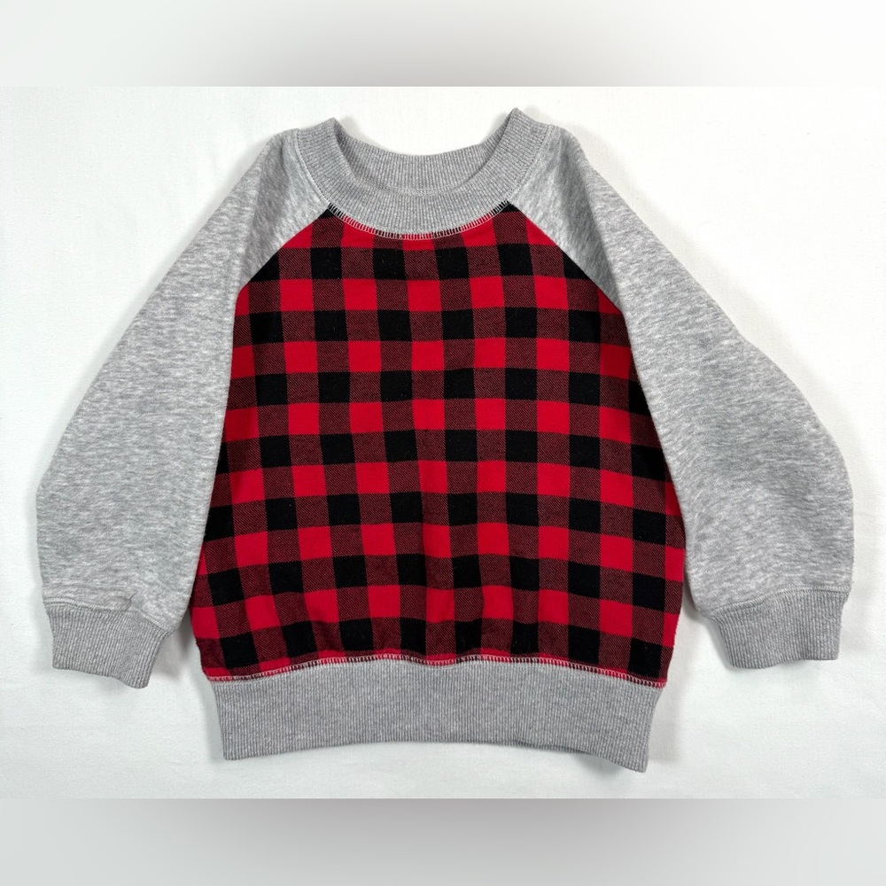 GOOD LAD‎ Toddler Boys' Red Buffalo Plaid Heather Grey Raglan Sweatshirt Size 2T